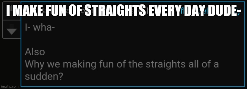 I MAKE FUN OF STRAIGHTS EVERY DAY DUDE- | made w/ Imgflip meme maker