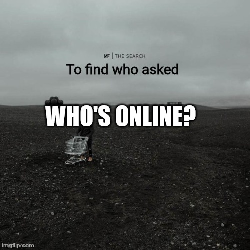 THE SEARCH To find who asked | WHO'S ONLINE? | image tagged in the search to find who asked | made w/ Imgflip meme maker