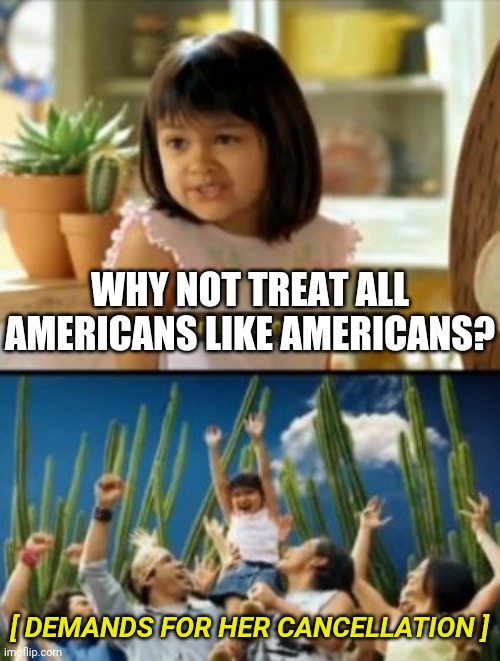 Why Not Both Meme | WHY NOT TREAT ALL AMERICANS LIKE AMERICANS? [ DEMANDS FOR HER CANCELLATION ] | image tagged in memes,why not both | made w/ Imgflip meme maker