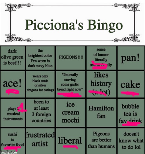 My Picciona’s Bingo | image tagged in picciona's bingo | made w/ Imgflip meme maker