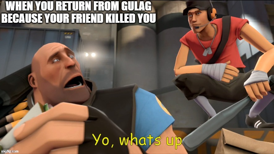 scout | WHEN YOU RETURN FROM GULAG BECAUSE YOUR FRIEND KILLED YOU | image tagged in scout | made w/ Imgflip meme maker