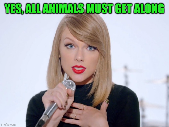 sweet taylor swift | YES, ALL ANIMALS MUST GET ALONG | image tagged in sweet taylor swift | made w/ Imgflip meme maker