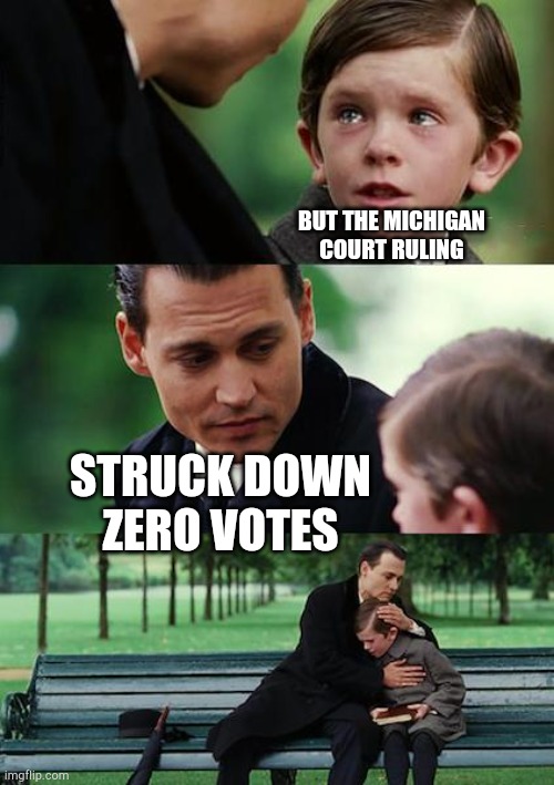 Finding Neverland Meme | BUT THE MICHIGAN COURT RULING; STRUCK DOWN ZERO VOTES | image tagged in memes,finding neverland | made w/ Imgflip meme maker