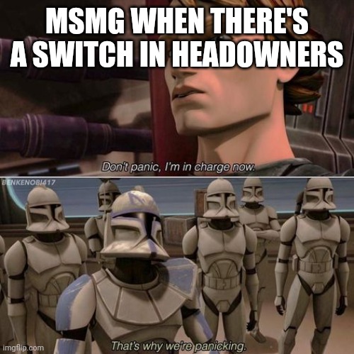 Don't panic Anakin | MSMG WHEN THERE'S A SWITCH IN HEADOWNERS | image tagged in don't panic anakin | made w/ Imgflip meme maker