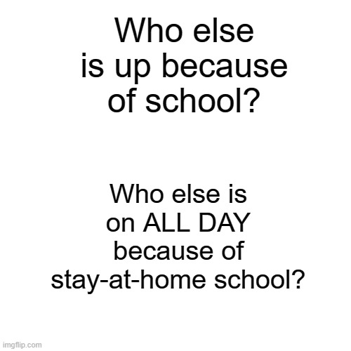 School is nice | Who else is up because of school? Who else is on ALL DAY because of stay-at-home school? | image tagged in memes | made w/ Imgflip meme maker