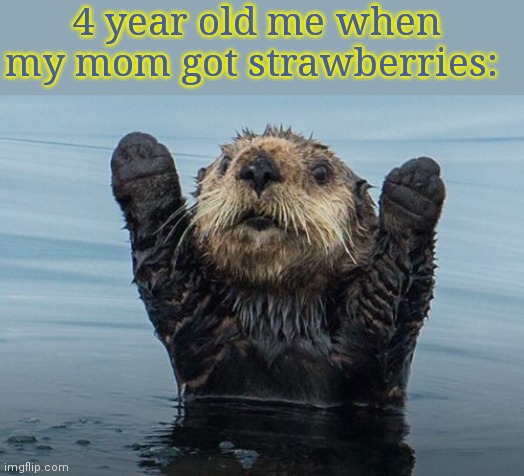 M | 4 year old me when my mom got strawberries: | image tagged in hands up otter | made w/ Imgflip meme maker