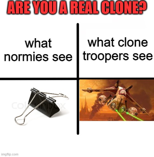 are you a real loyal clone? | ARE YOU A REAL CLONE? what clone troopers see; what normies see | image tagged in memes | made w/ Imgflip meme maker