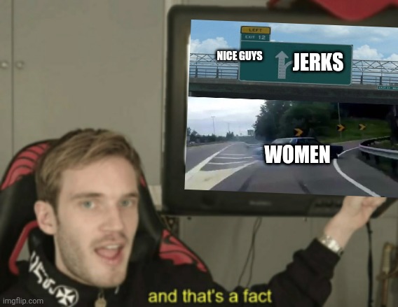 Life lesson | NICE GUYS; JERKS; WOMEN | image tagged in but thats none of my business | made w/ Imgflip meme maker