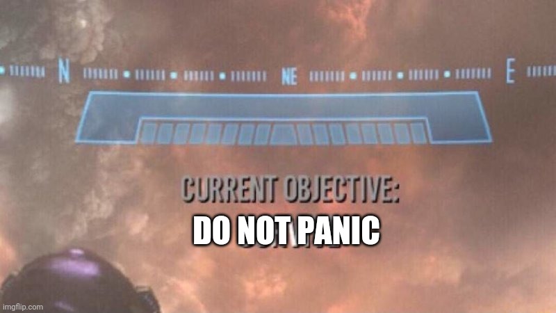 Current Objective: Survive | DO NOT PANIC | image tagged in current objective survive | made w/ Imgflip meme maker