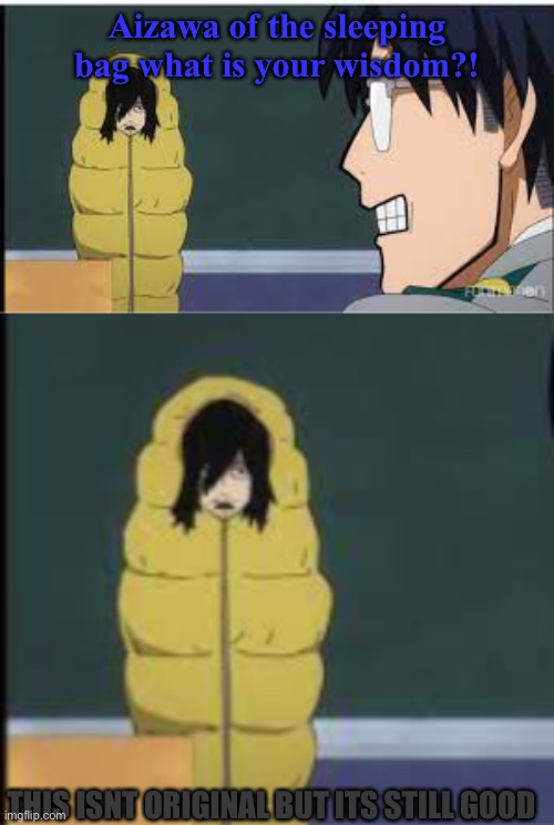 I found a meme like this on google so i wanted to make one | Aizawa of the sleeping bag what is your wisdom?! THIS ISNT ORIGINAL BUT ITS STILL GOOD | made w/ Imgflip meme maker