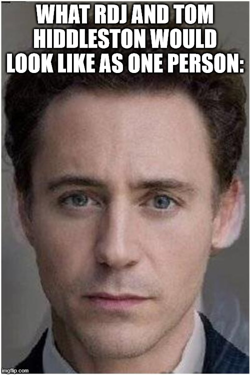My brain has just shut down. I can't even process it... | WHAT RDJ AND TOM HIDDLESTON WOULD LOOK LIKE AS ONE PERSON: | image tagged in robert downey jr,tom hiddleston | made w/ Imgflip meme maker
