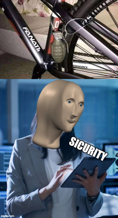 Blown security. | image tagged in meme man sicurity,security,grenade,blow up | made w/ Imgflip meme maker