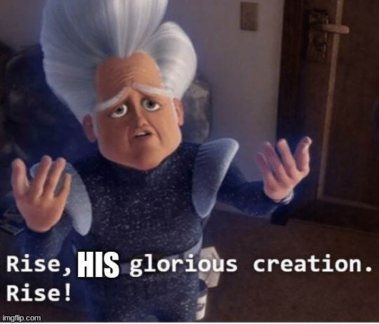 Rise my glorious creation | HIS | image tagged in rise my glorious creation | made w/ Imgflip meme maker