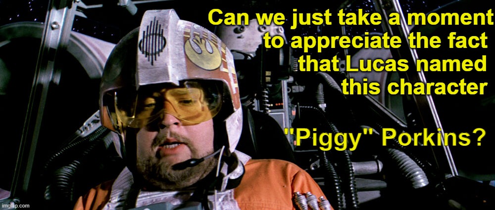 Jek Tono Porkins | Can we just take a moment
to appreciate the fact 
that Lucas named 
this character; "Piggy" Porkins? | image tagged in piggy,star wars,porkins,george lucas | made w/ Imgflip meme maker