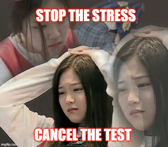 STAAR STRESS | STOP THE STRESS; CANCEL THE TEST | image tagged in stressed out hyunjin | made w/ Imgflip meme maker