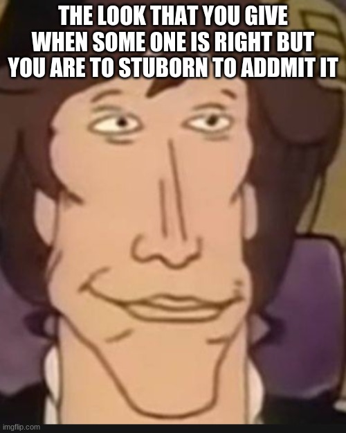 the truth about stubborn people | THE LOOK THAT YOU GIVE WHEN SOME ONE IS RIGHT BUT YOU ARE TO STUBORN TO ADDMIT IT | image tagged in stupid people | made w/ Imgflip meme maker