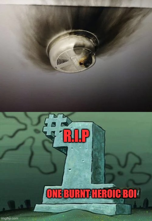 R.I.P; ONE BURNT HEROIC BOI | image tagged in fire alarm,he was number one | made w/ Imgflip meme maker