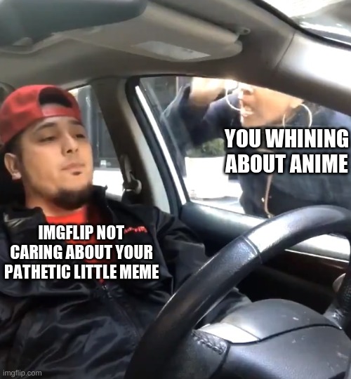 stfu im listening to | YOU WHINING ABOUT ANIME IMGFLIP NOT CARING ABOUT YOUR PATHETIC LITTLE MEME | image tagged in stfu im listening to | made w/ Imgflip meme maker
