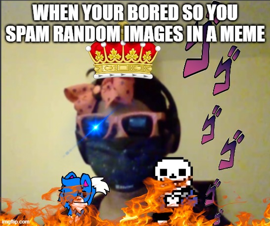 My First Meme | WHEN YOUR BORED SO YOU SPAM RANDOM IMAGES IN A MEME | image tagged in funny | made w/ Imgflip meme maker