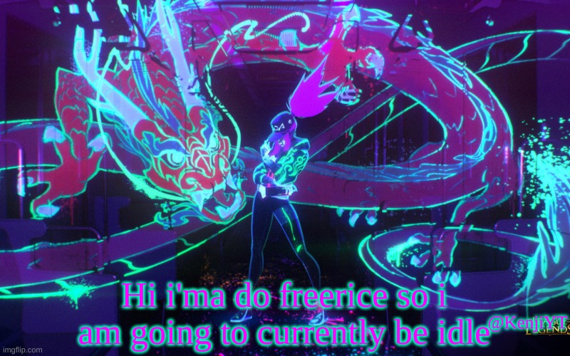 Status: Idle | Hi i'ma do freerice so i am going to currently be idle | image tagged in kda akali | made w/ Imgflip meme maker