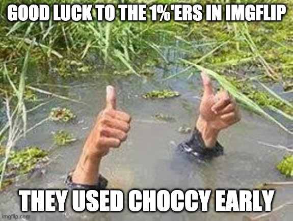 FLOODING THUMBS UP | GOOD LUCK TO THE 1%'ERS IN IMGFLIP THEY USED CHOCCY EARLY | image tagged in flooding thumbs up | made w/ Imgflip meme maker