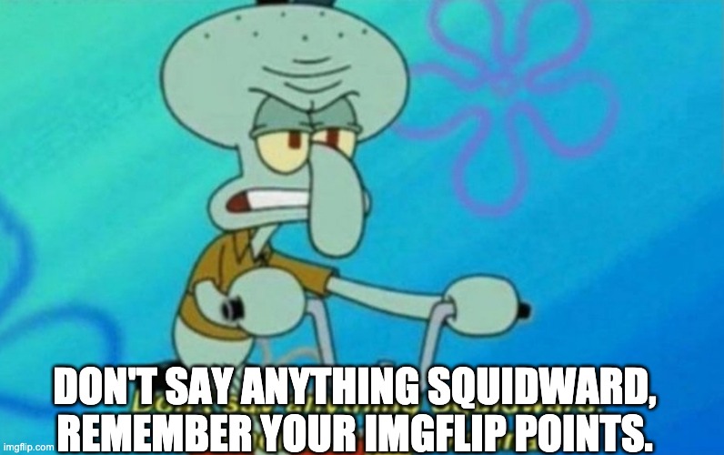 Squidward Remembers His Karma | DON'T SAY ANYTHING SQUIDWARD, REMEMBER YOUR IMGFLIP POINTS. | image tagged in squidward remembers his karma | made w/ Imgflip meme maker