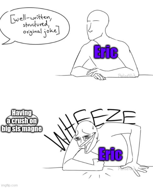 It's more of a oc joke | Eric; Having a crush on big sis magne; Eric | image tagged in wheeze | made w/ Imgflip meme maker