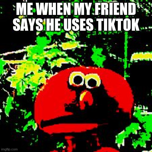 epic funny does not like tiktok | ME WHEN MY FRIEND SAYS HE USES TIKTOK | image tagged in shocked elmo,funny | made w/ Imgflip meme maker