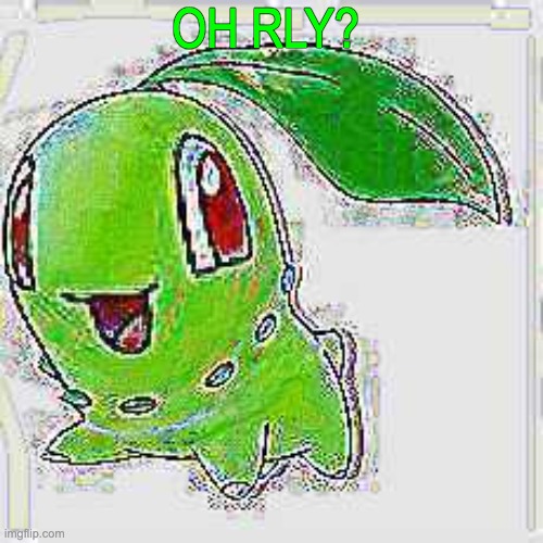 OH RLY? | image tagged in deep fried chikorita | made w/ Imgflip meme maker