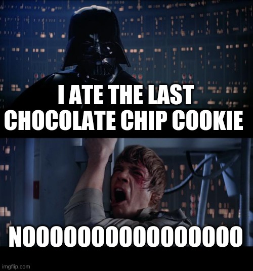 Vader NOOO | I ATE THE LAST CHOCOLATE CHIP COOKIE; NOOOOOOOOOOOOOOOO | image tagged in memes,star wars no | made w/ Imgflip meme maker