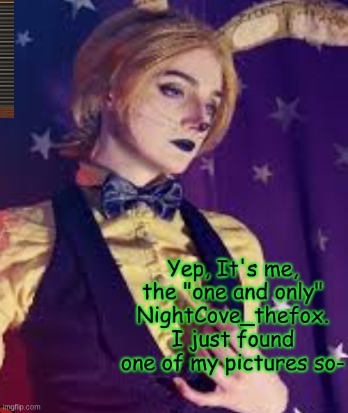 My "true identity"! | Yep, It's me, the "one and only" NightCove_thefox. I just found one of my pictures so- | image tagged in five nights at freddy's,cosplay | made w/ Imgflip meme maker