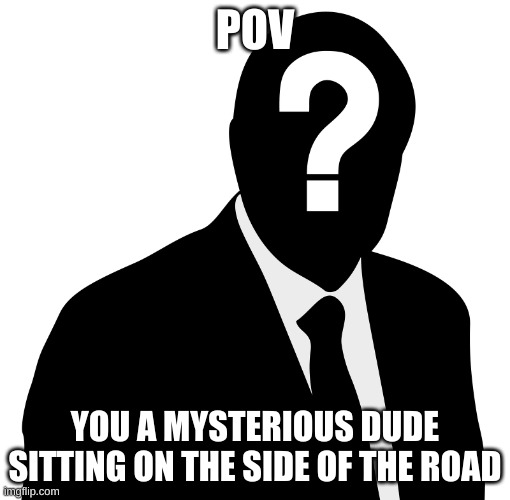 wat u do | POV; YOU A MYSTERIOUS DUDE SITTING ON THE SIDE OF THE ROAD | image tagged in mystery person | made w/ Imgflip meme maker