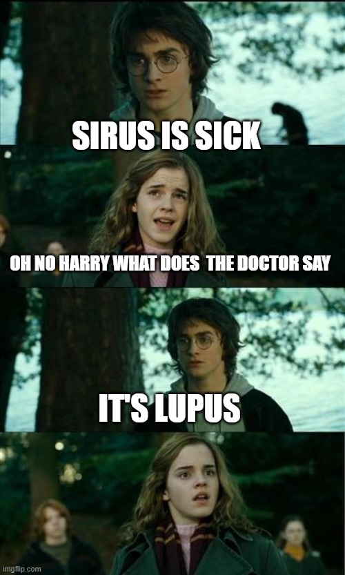 Someone call dr house |  SIRUS IS SICK; OH NO HARRY WHAT DOES  THE DOCTOR SAY; IT'S LUPUS | image tagged in memes,horny harry,sirius black,dr house | made w/ Imgflip meme maker