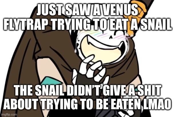 damn. | JUST SAW A VENUS FLYTRAP TRYING TO EAT A SNAIL; THE SNAIL DIDN’T GIVE A SHIT ABOUT TRYING TO BE EATEN LMAO | image tagged in memes,funny,snail,venus | made w/ Imgflip meme maker