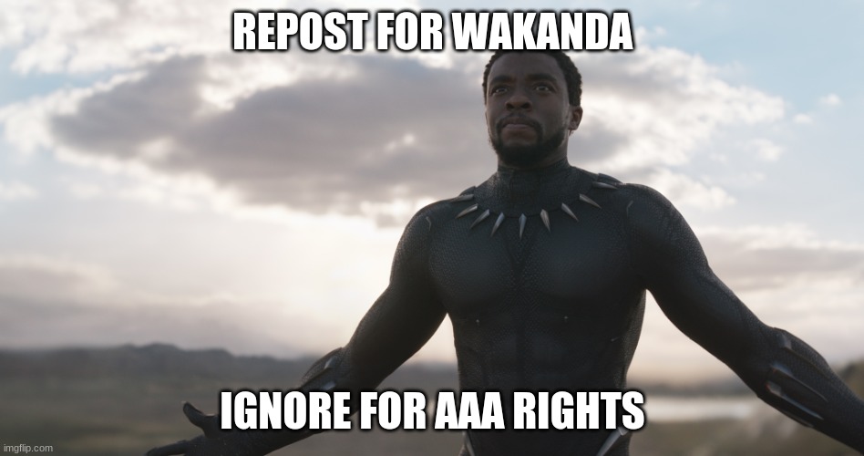 that'll make you repost this | REPOST FOR WAKANDA; IGNORE FOR AAA RIGHTS | image tagged in black panther spotlight | made w/ Imgflip meme maker