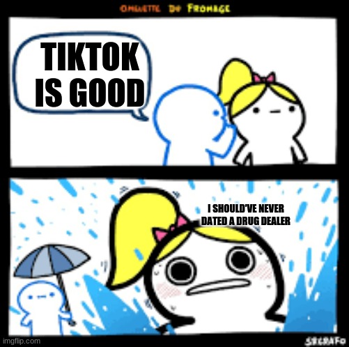 srgrafo rain | TIKTOK IS GOOD; I SHOULD'VE NEVER DATED A DRUG DEALER | image tagged in srgrafo rain | made w/ Imgflip meme maker
