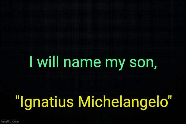 . | I will name my son, "Ignatius Michelangelo" | made w/ Imgflip meme maker