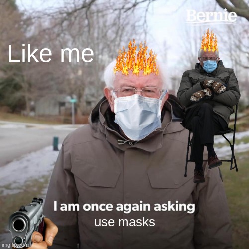 Bernie I Am Once Again Asking For Your Support Meme | Like me; use masks | image tagged in memes,bernie i am once again asking for your support | made w/ Imgflip meme maker