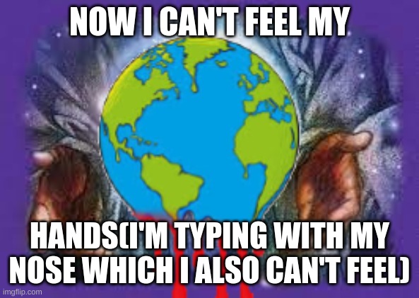 Temp | NOW I CAN'T FEEL MY; HANDS(I'M TYPING WITH MY NOSE WHICH I ALSO CAN'T FEEL) | image tagged in temp | made w/ Imgflip meme maker