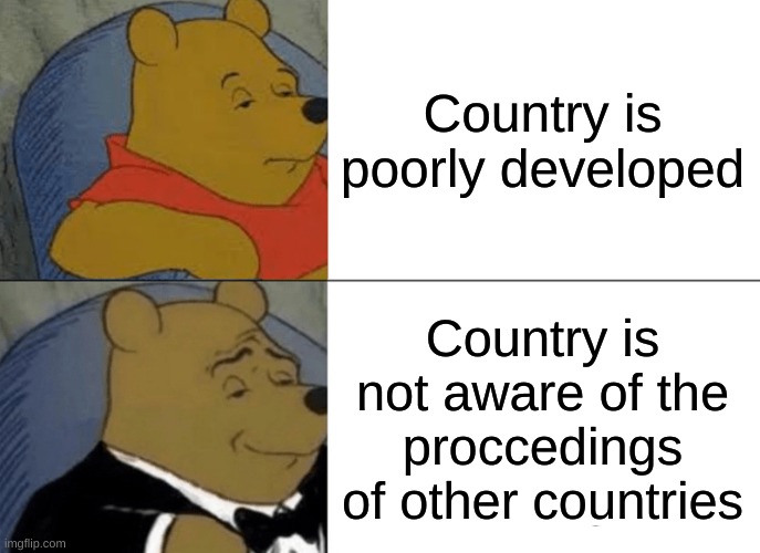 Haiti just shut up the usa | Country is poorly developed; Country is not aware of the proccedings of other countries | image tagged in memes,tuxedo winnie the pooh | made w/ Imgflip meme maker