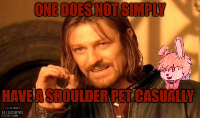 Venni | ONE DOES NOT SIMPLY; HAVE A SHOULDER PET CASUALLY; THERE MUST BE A REASON WHY | image tagged in memes,one does not simply | made w/ Imgflip meme maker