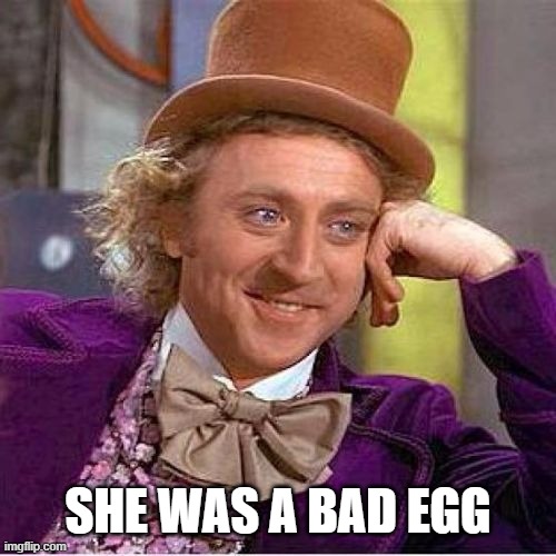 Tell me more mirrored | SHE WAS A BAD EGG | image tagged in tell me more mirrored | made w/ Imgflip meme maker