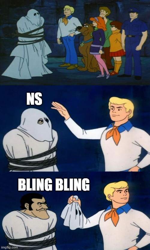 Scooby Doo Unmasking | NS; BLING BLING | image tagged in scooby doo unmasking | made w/ Imgflip meme maker
