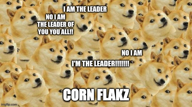 Arguing multi doge | CORN FLAKZ | image tagged in arguing multi doge | made w/ Imgflip meme maker