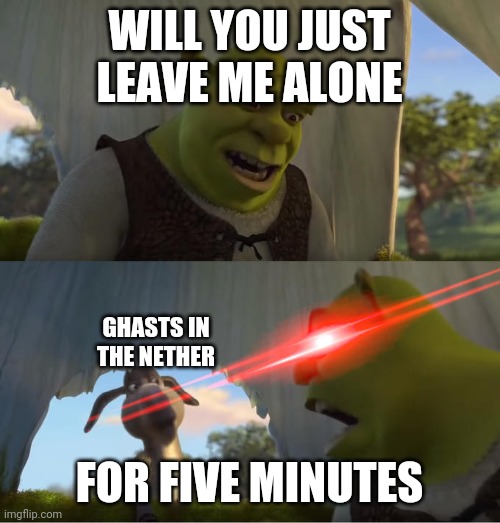 Shrek For Five Minutes | WILL YOU JUST LEAVE ME ALONE; GHASTS IN THE NETHER; FOR FIVE MINUTES | image tagged in shrek for five minutes | made w/ Imgflip meme maker