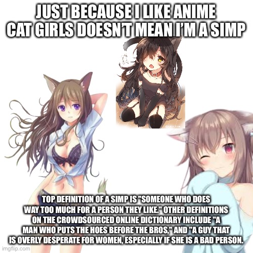 No judging | JUST BECAUSE I LIKE ANIME CAT GIRLS DOESN’T MEAN I’M A SIMP; TOP DEFINITION OF A SIMP IS "SOMEONE WHO DOES WAY TOO MUCH FOR A PERSON THEY LIKE." OTHER DEFINITIONS ON THE CROWDSOURCED ONLINE DICTIONARY INCLUDE "A MAN WHO PUTS THE HOES BEFORE THE BROS," AND "A GUY THAT IS OVERLY DESPERATE FOR WOMEN, ESPECIALLY IF SHE IS A BAD PERSON. | image tagged in memes,blank transparent square,disney killed star wars,star wars kills disney | made w/ Imgflip meme maker