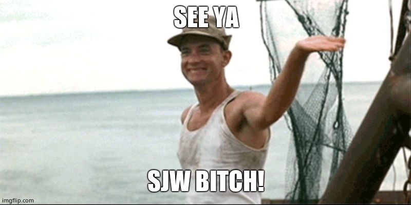 Forest Gump waving | SEE YA SJW BITCH! | image tagged in forest gump waving | made w/ Imgflip meme maker