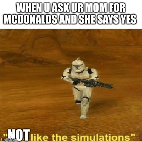 Just like the simulations | WHEN U ASK UR MOM FOR MCDONALDS AND SHE SAYS YES; NOT | image tagged in just like the simulations | made w/ Imgflip meme maker