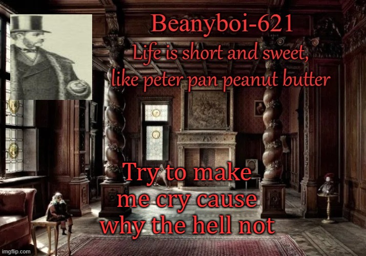 jokes on you my eyes are so dry I haven't shed a single tear in years | Try to make me cry cause why the hell not | image tagged in victorian beany | made w/ Imgflip meme maker