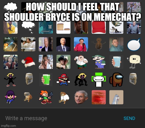 HOW SHOULD I FEEL THAT SHOULDER BRYCE IS ON MEMECHAT? | made w/ Imgflip meme maker